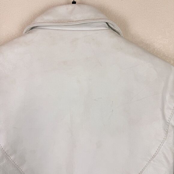 Vintage 80s White Leather Moto Jacket Coat Cropped Size Medium - Picture 11 of 12